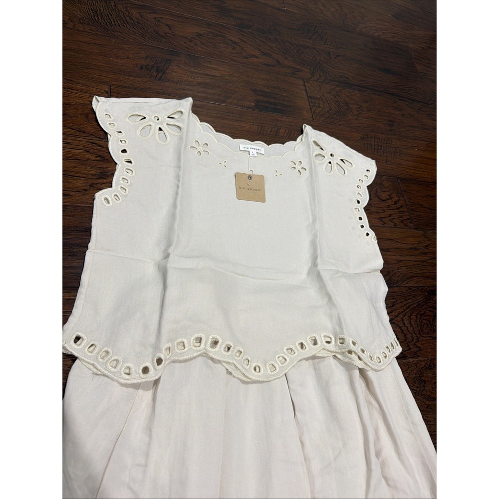 Blu Pepper French Countryside Eyelet Linen Like Top & Skirt Set Sand NWT Size L - Picture 2 of 7